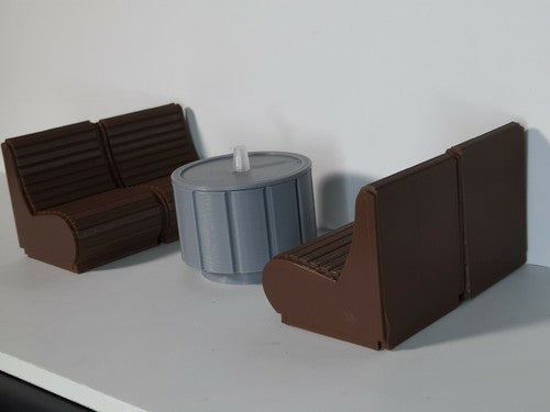 Custom STAR WARS Mos Eisley Cantina Chairs x4  & Table 3 3/4 Figures side veiw